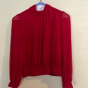 1 State deep red Small sheer sleeve Blouse with back cutout